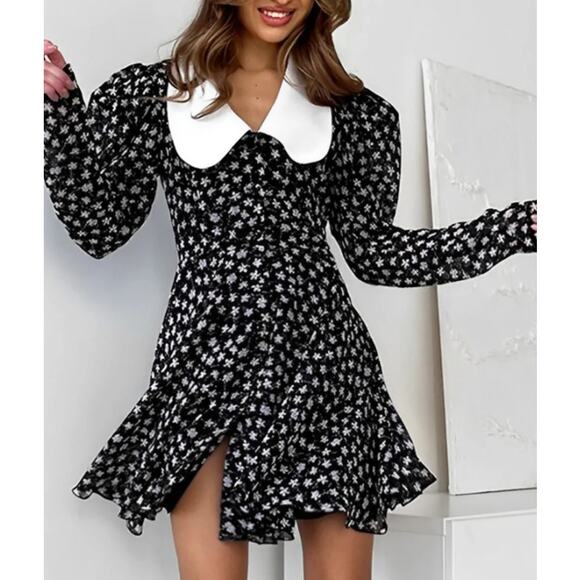 Floral Peter Pan Collar Short Dress | Size Small | Commense - Picture 1 of 5